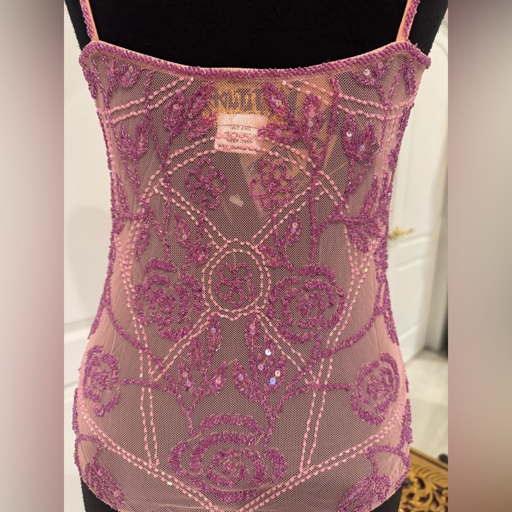 Attitudes by Debra hand, beaded pink camisole top - Picture 4 of 8